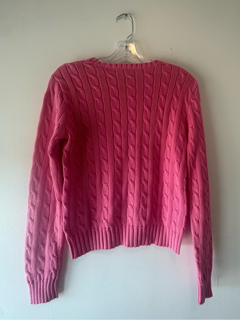 Ralph Lauren Sports Bright Pink Cable-Knit Crewneck Sweater Size S slimfit Cozy - Picture 3 of 9